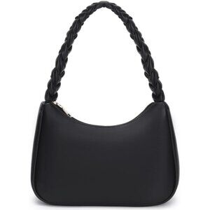 Women Braid Black Imported Polyester Leather Zipper Closure Mini Tote Handbag
